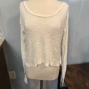 Alloy Apparel Cream‎ Long Sleeve Crop Top Knit Scoop Neck Shirt (Women's Medium)